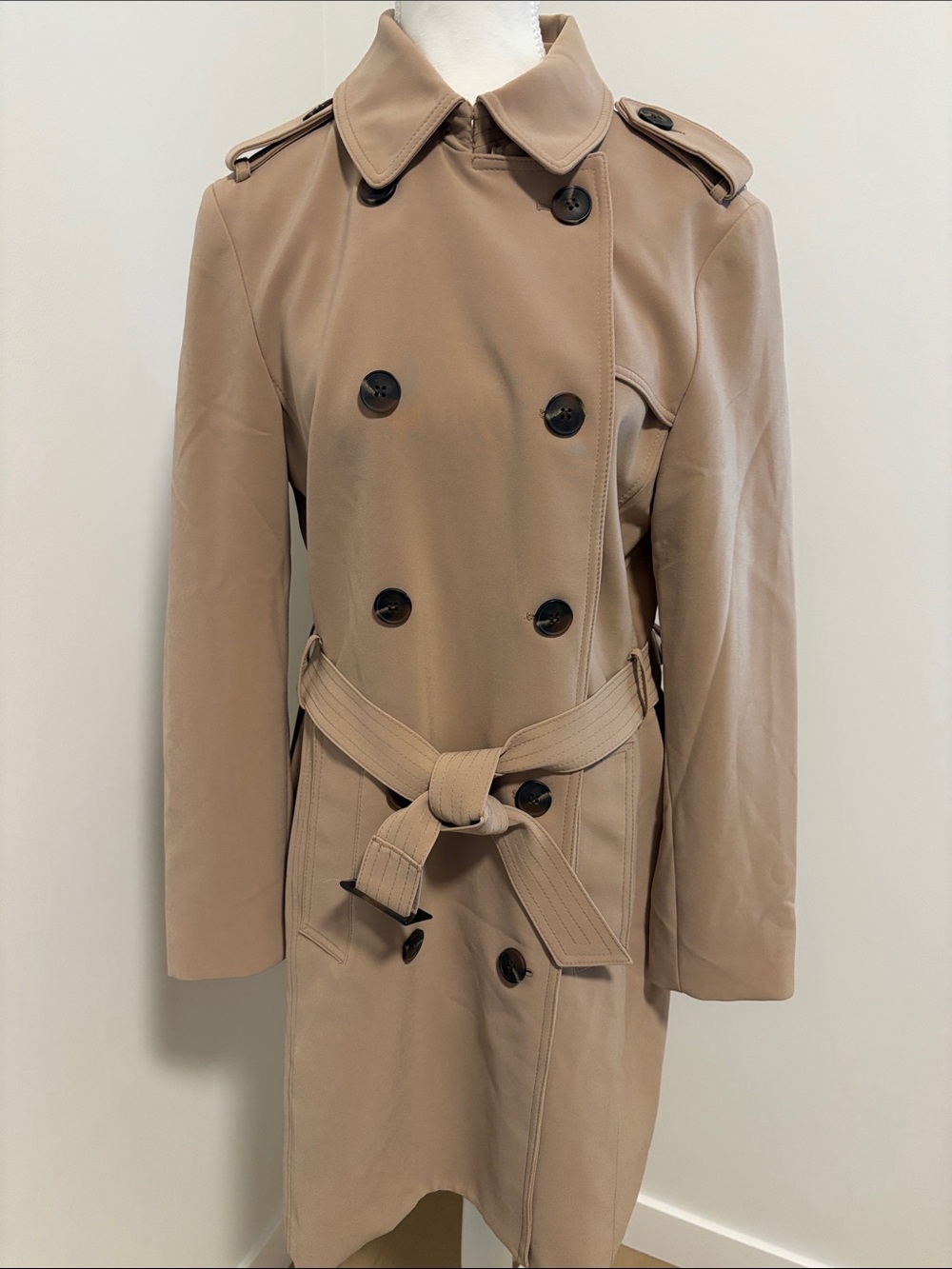 H&M Tan Double-Breasted Belted Trench Coat